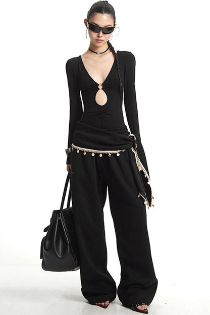 Dark Cutout V-Neck Top