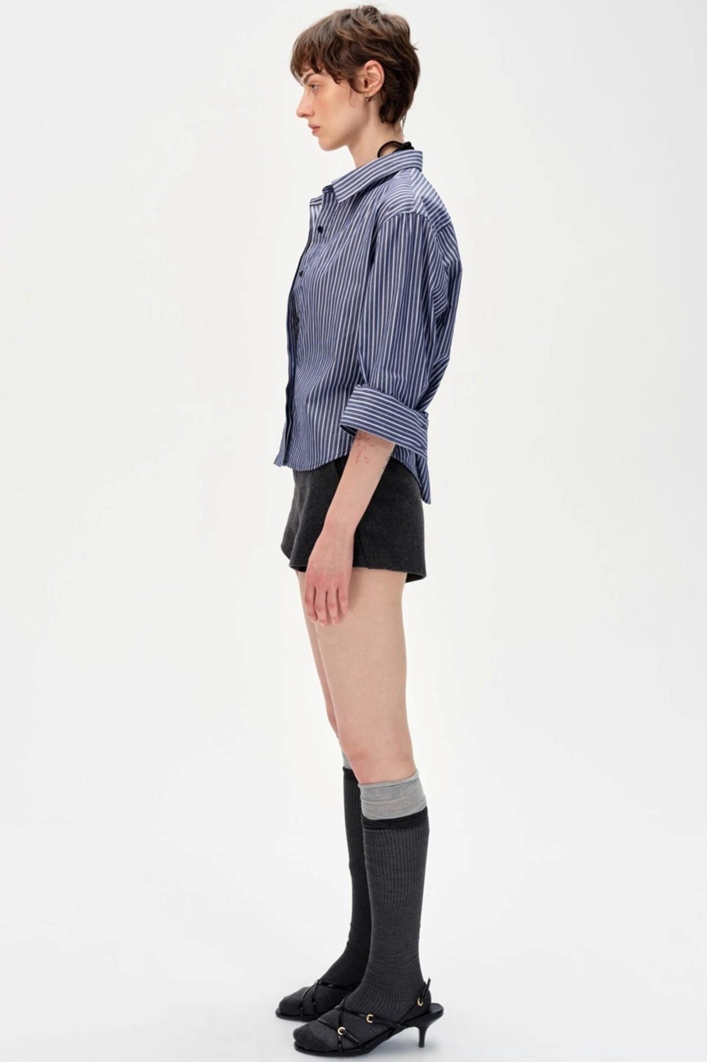 Color-Blocked High-Waisted Suede Shorts