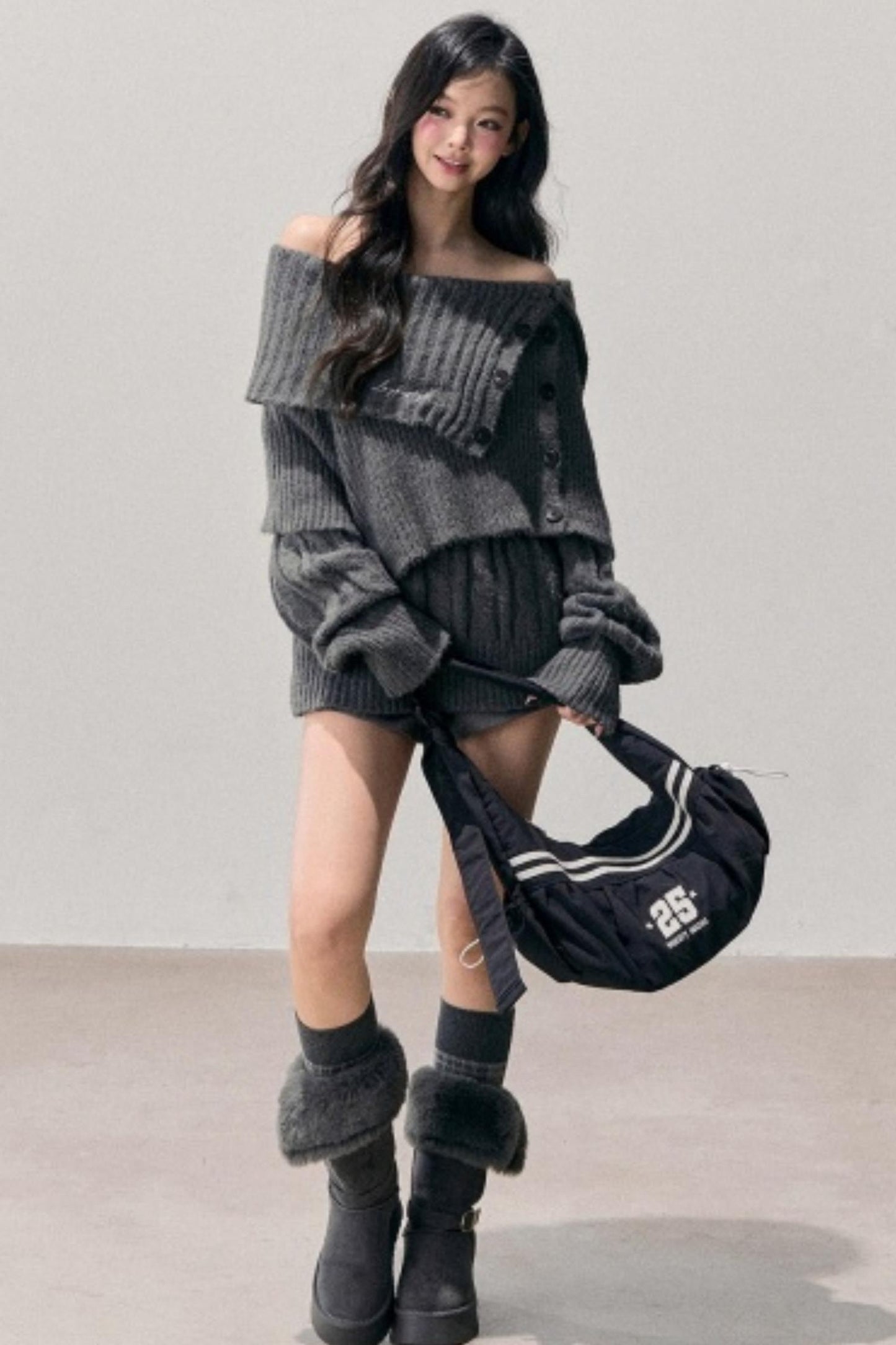 One-Shoulder Knitted Sweater Set