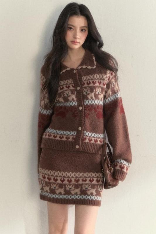 Vintage Knit College Style Sweater Set-Up