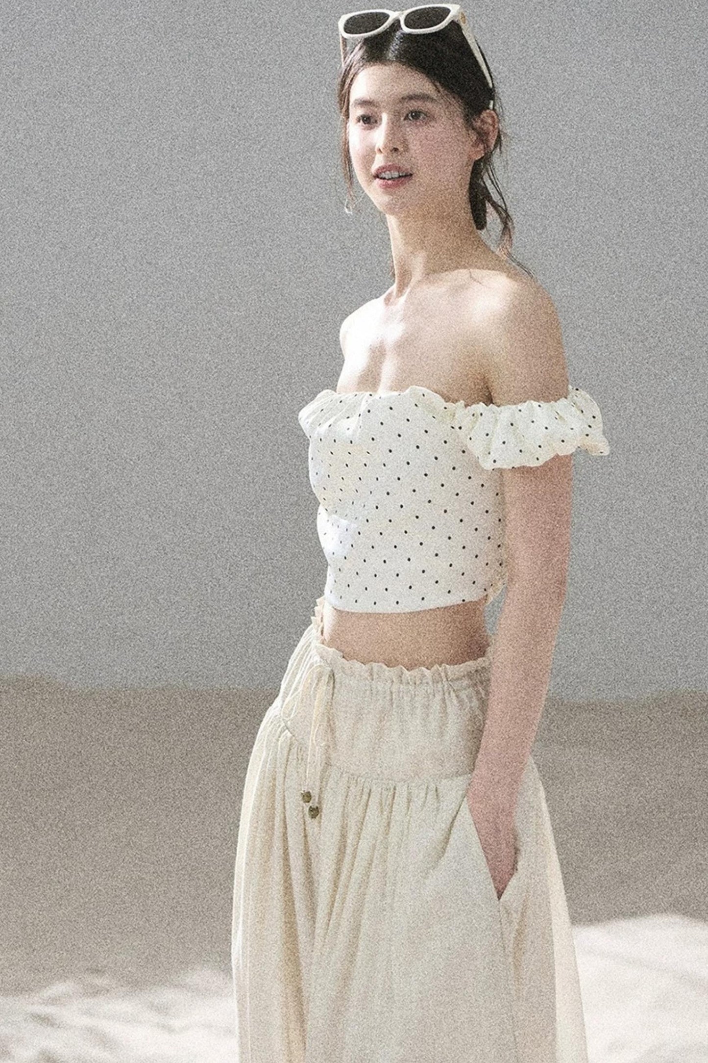 Youthful Plaid Off-Shoulder Top