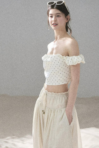 Youthful Plaid Off-Shoulder Top