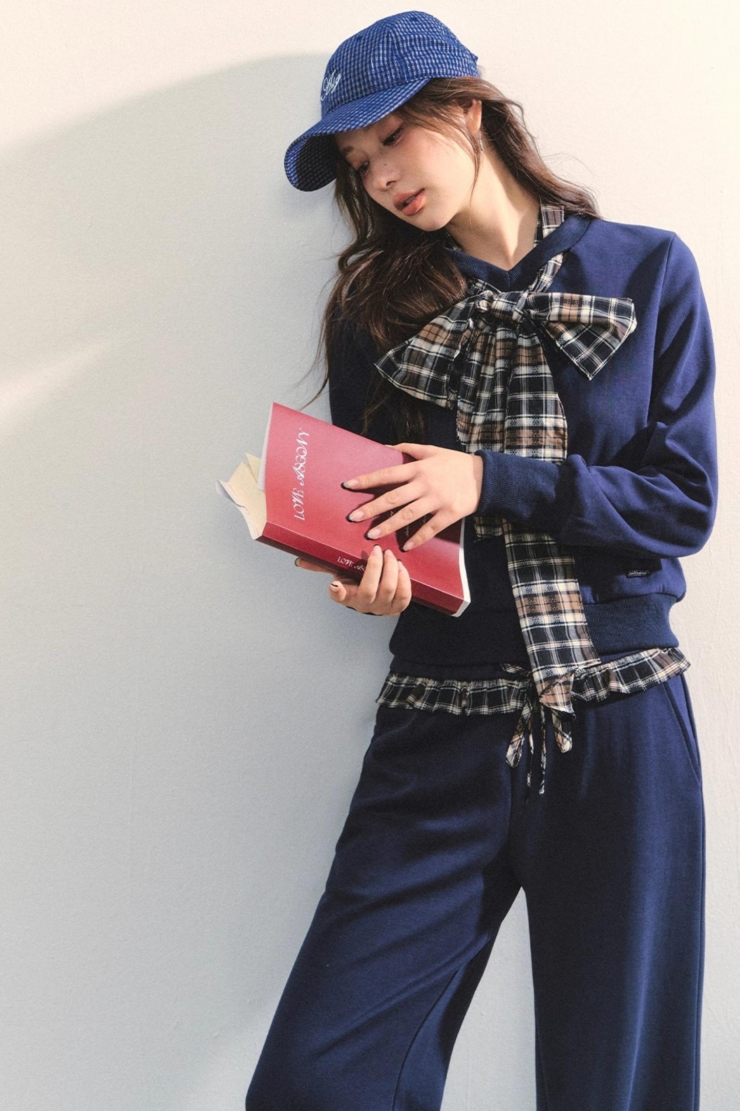 Plaid Sweatshirt Trousers Set-Up