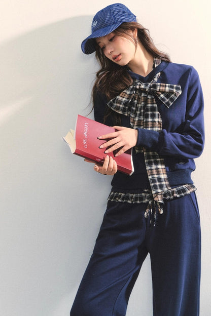 Plaid Sweatshirt Trousers Set-Up