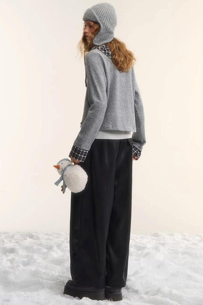 Wool Plaid Patchwork Cardigan