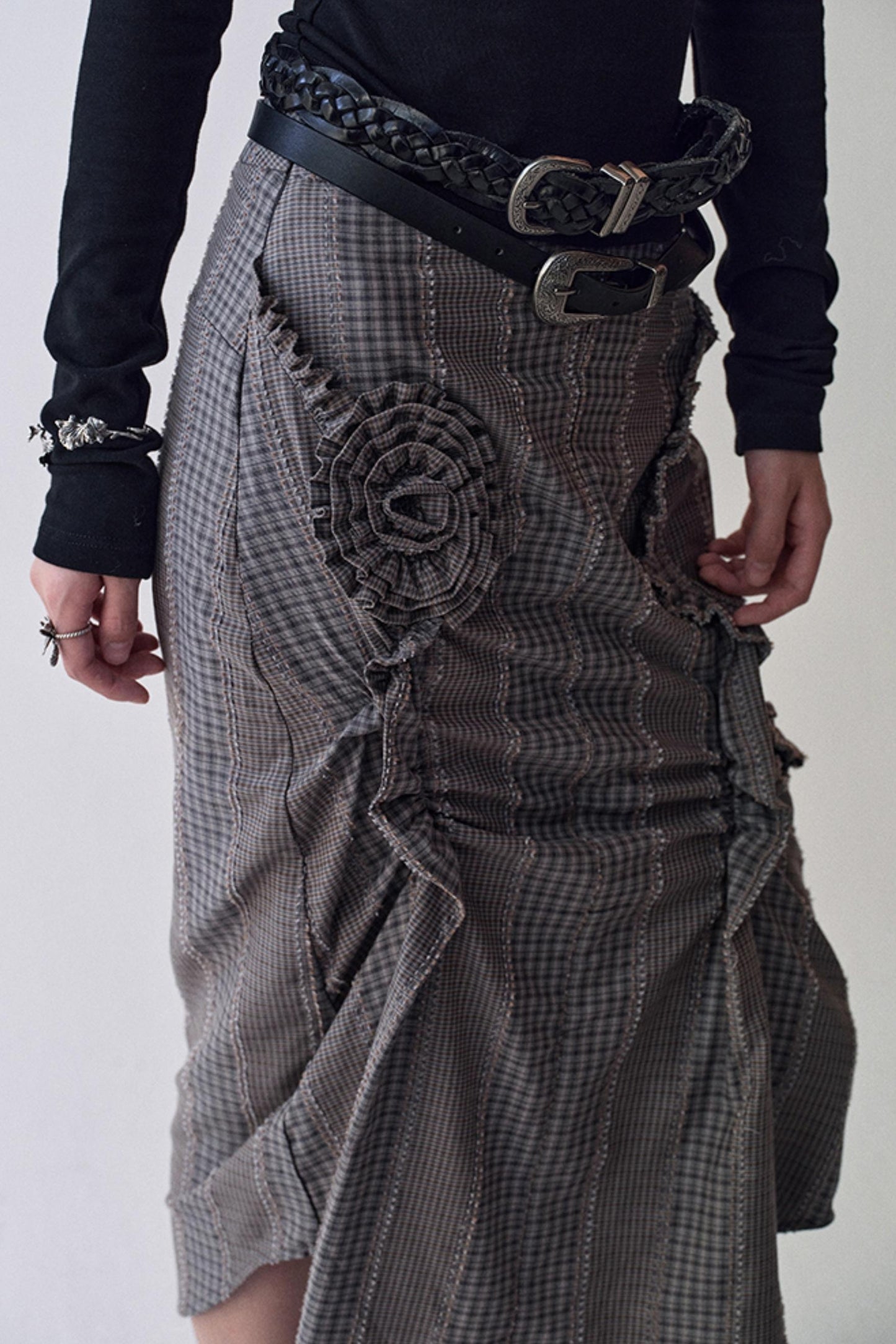 Gothic Plaid Flower Shirt & Skirt Set-Up