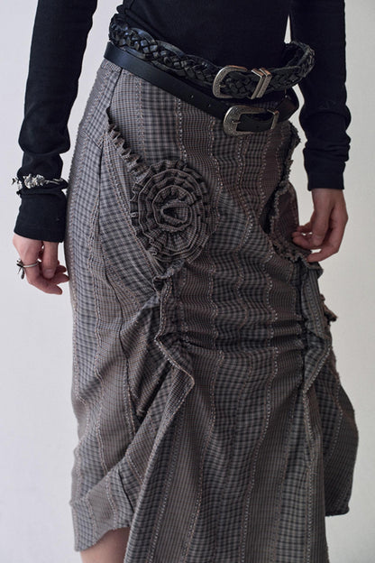 Gothic Plaid Flower Shirt & Skirt Set-Up
