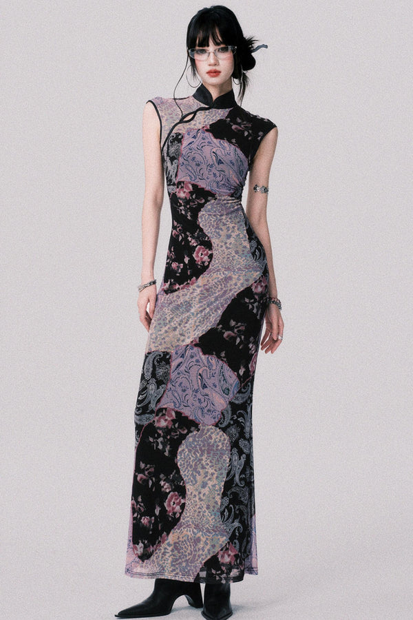 purple cheongsam dress New Luxurious Purple Satin Phoenix Chinese Long Dress Cheongsam Qipao lcdress56