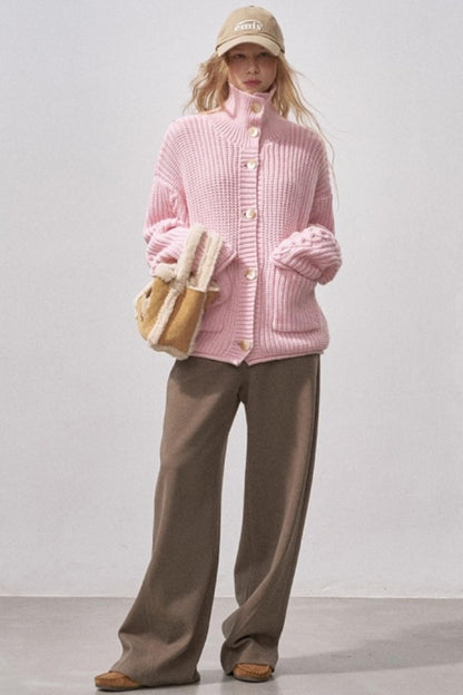 Thick Cable Knit Turtleneck Cardigan