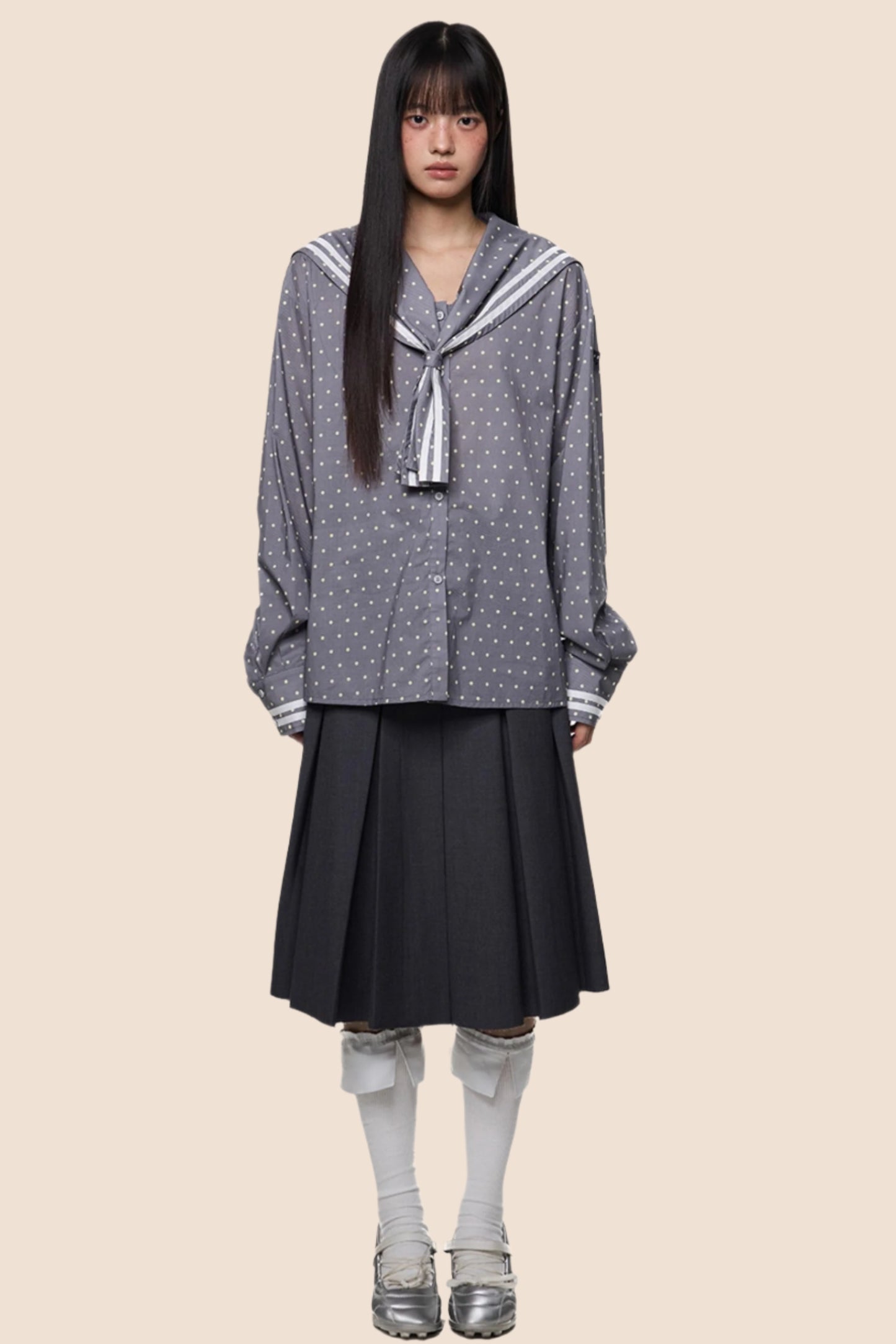 Navy Polka Dot Striped Shirt