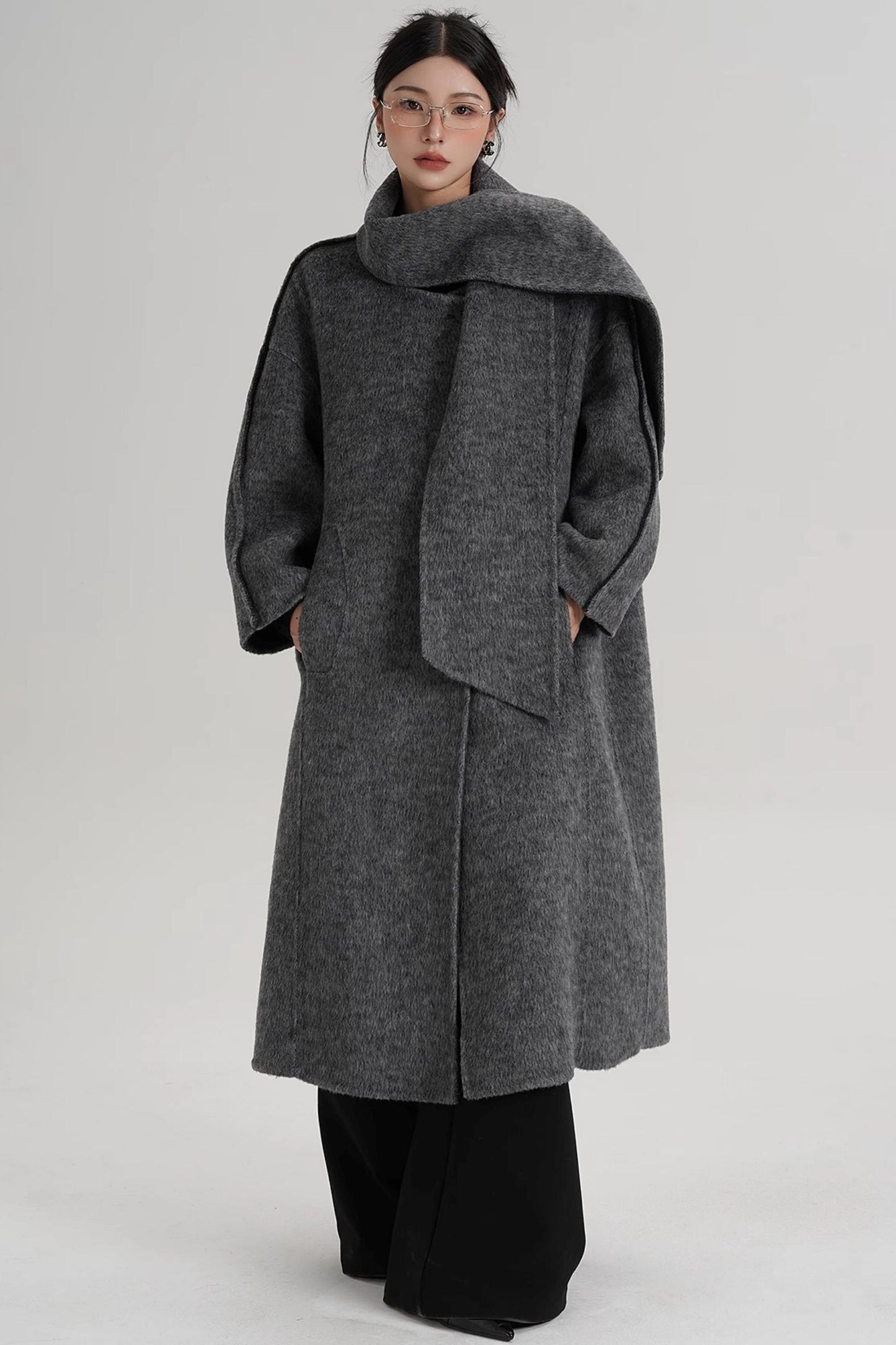 Reversible Two-Tone Scarf Wool Coat