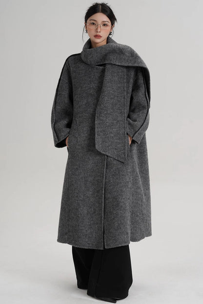 Reversible Two-Tone Scarf Wool Coat