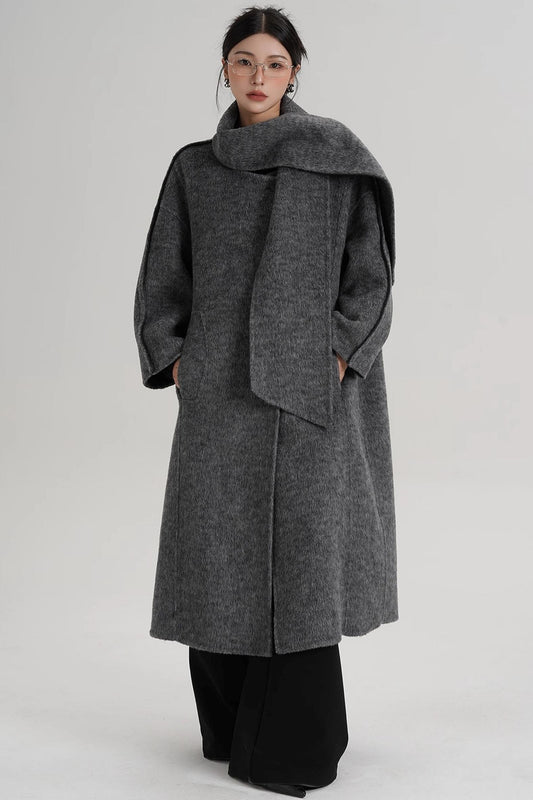 Reversible Two-Tone Scarf Wool Coat