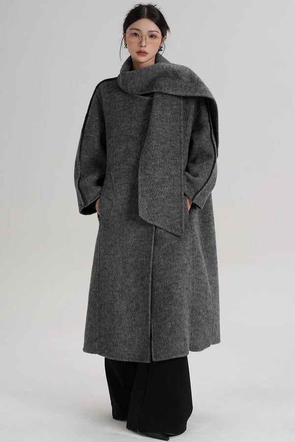Reversible Two-Tone Scarf Wool Coat