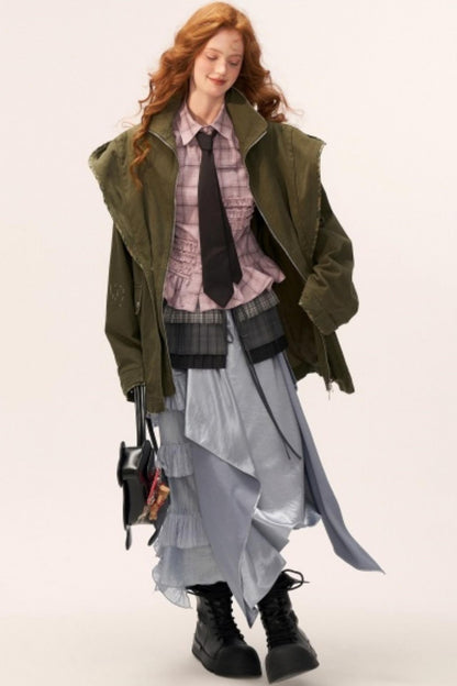 Vintage Distressed Frayed Cargo Jacket