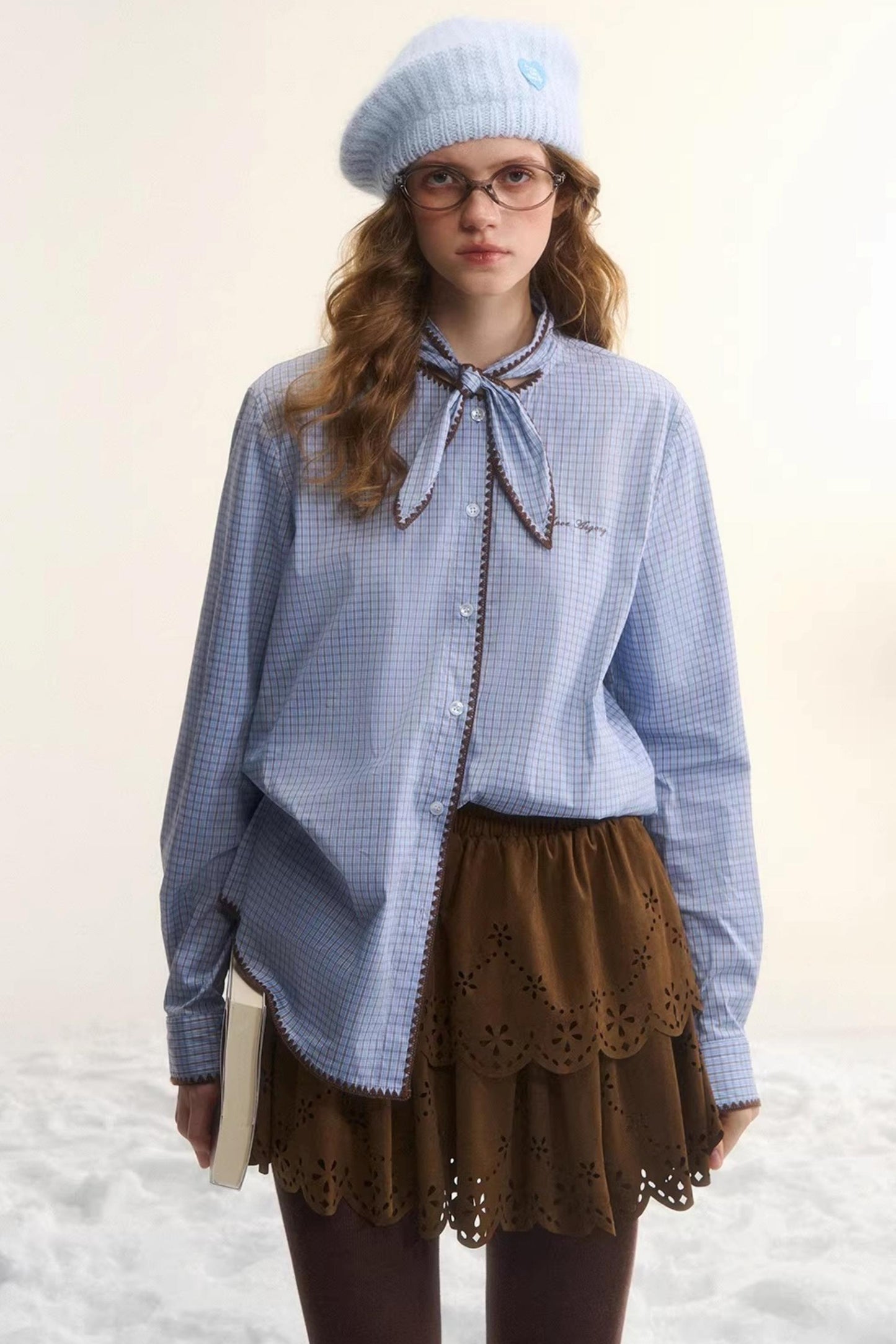 Shell Embroidery Plaid Shirt