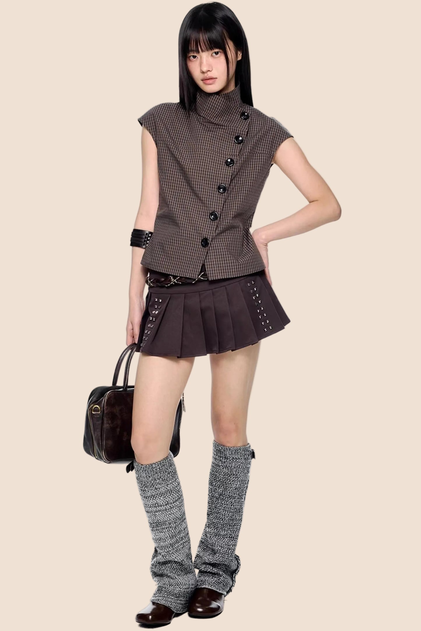 Rivet Pleated Retro Skirt