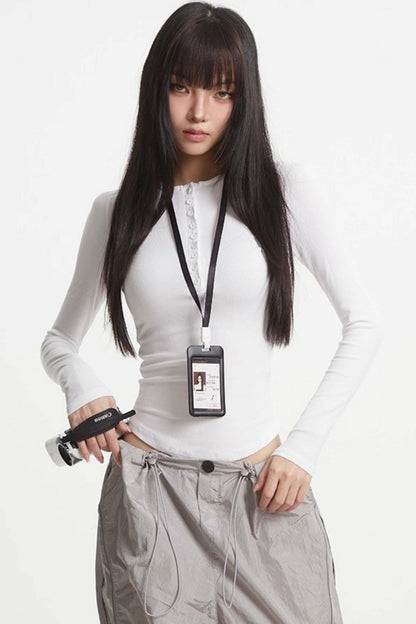 Button Knit Crew Neck T-Shirt