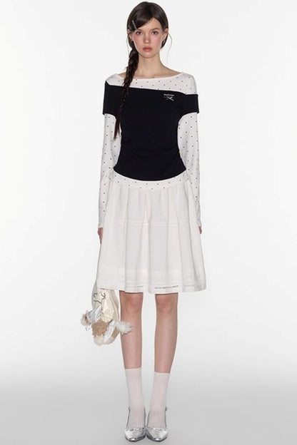 White Lace Panelled Umbrella Skirt