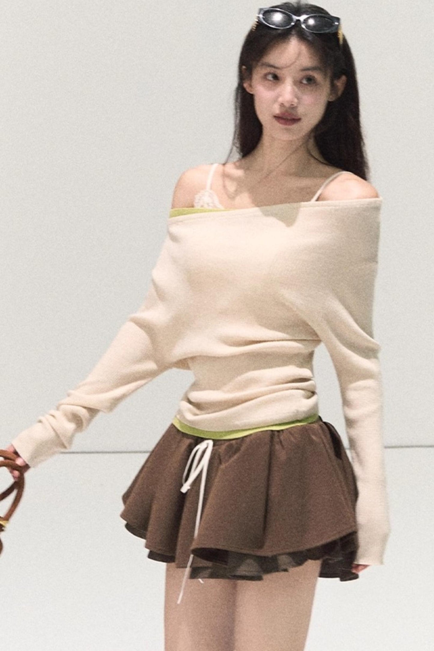 Wool Off-Shoulder Knit Top