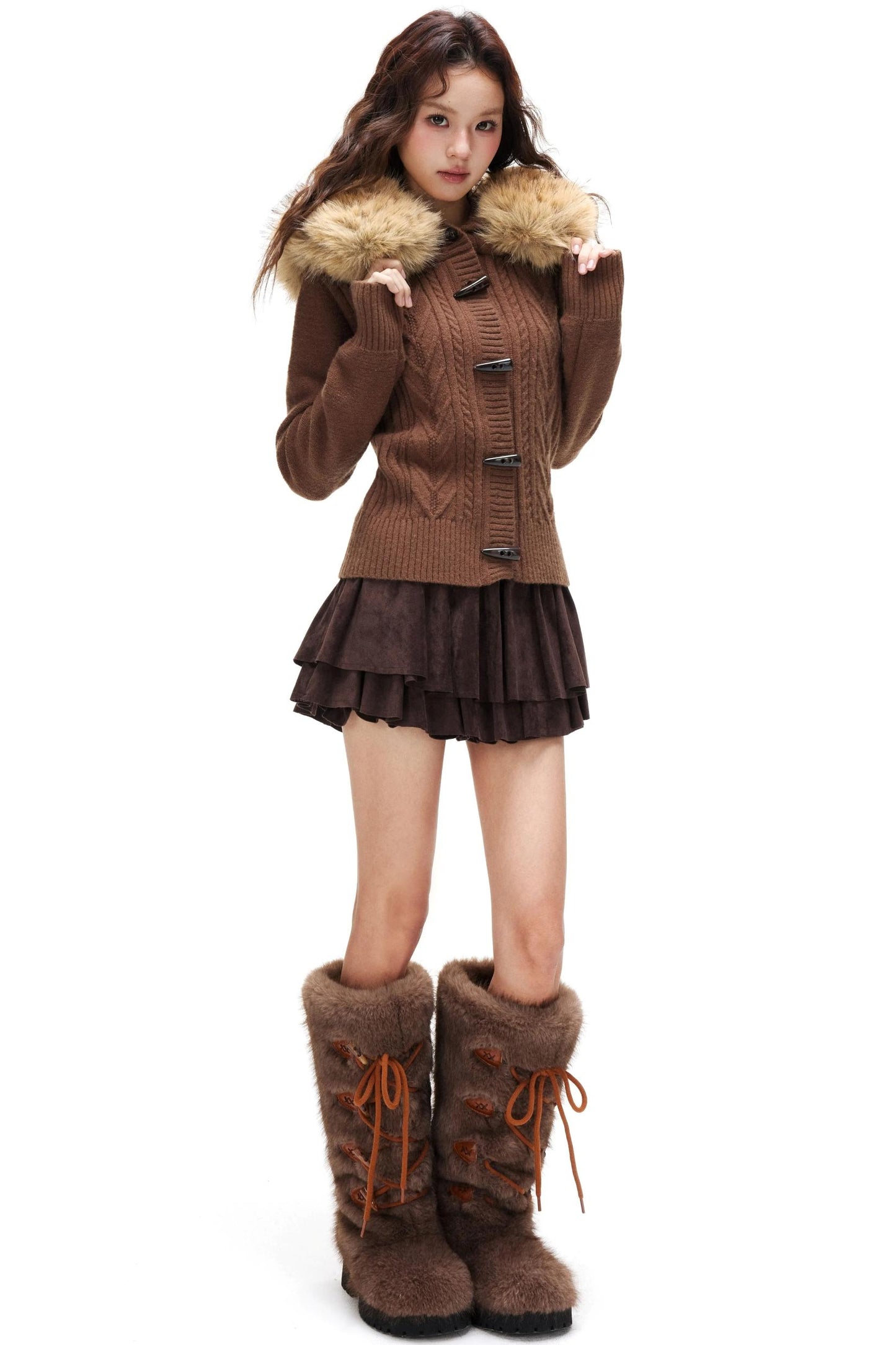 Suede Ruffled A-Line Skirt