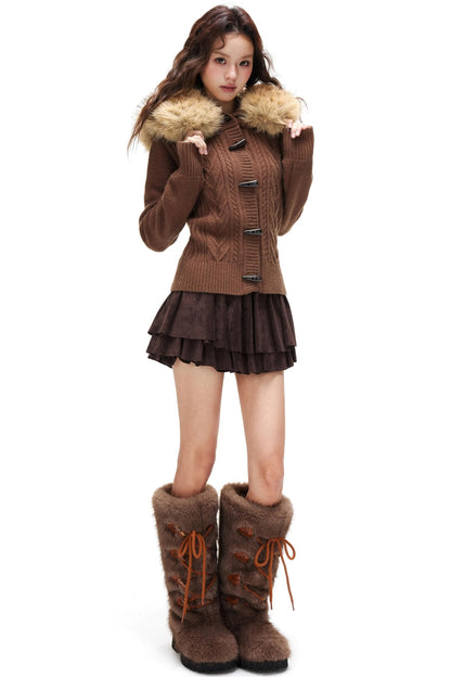 Suede Ruffled A-Line Skirt