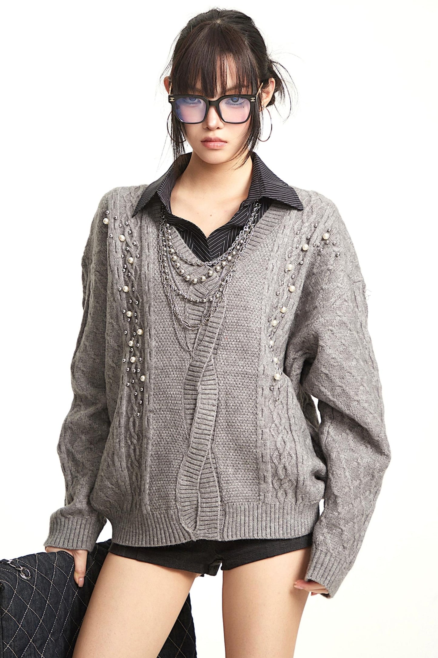 Vintage Gray V-Neck Top