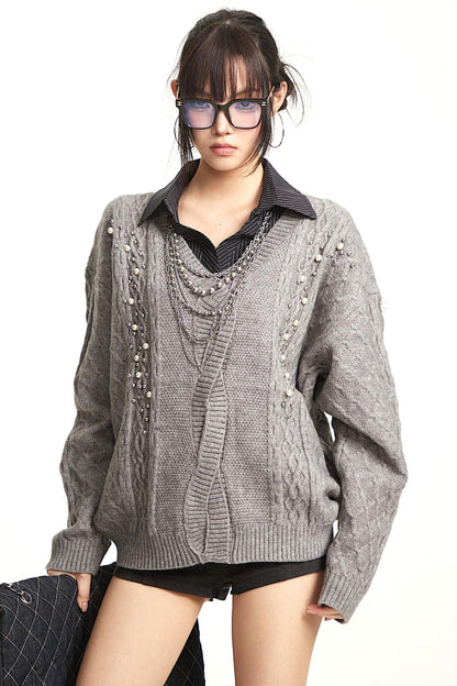 Vintage Gray V-Neck Top