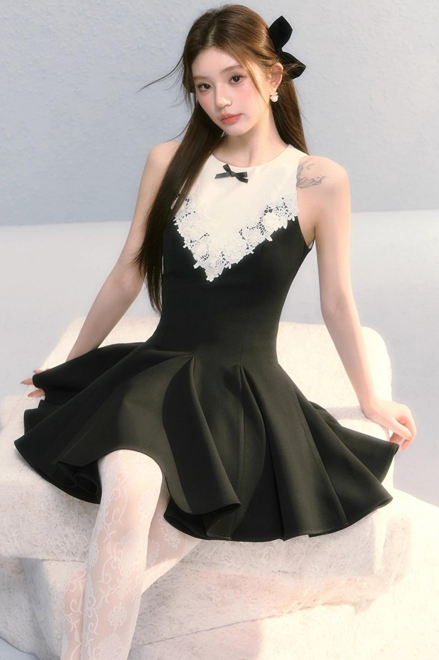 Golden V-Shaped Black Dress