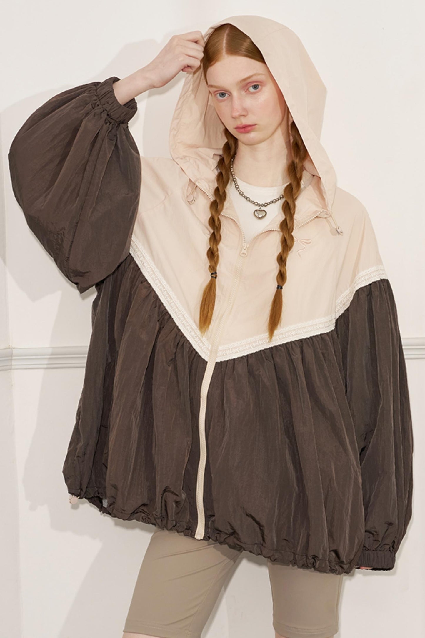 Dual Contrast Cape Sporty Hooded Jacket