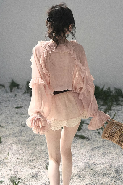 Ruffled Lace Chiffon Blouse