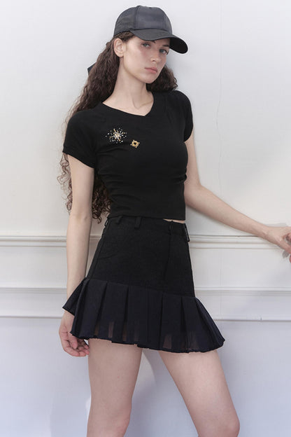 High-Waisted Pleated Mini Skirt