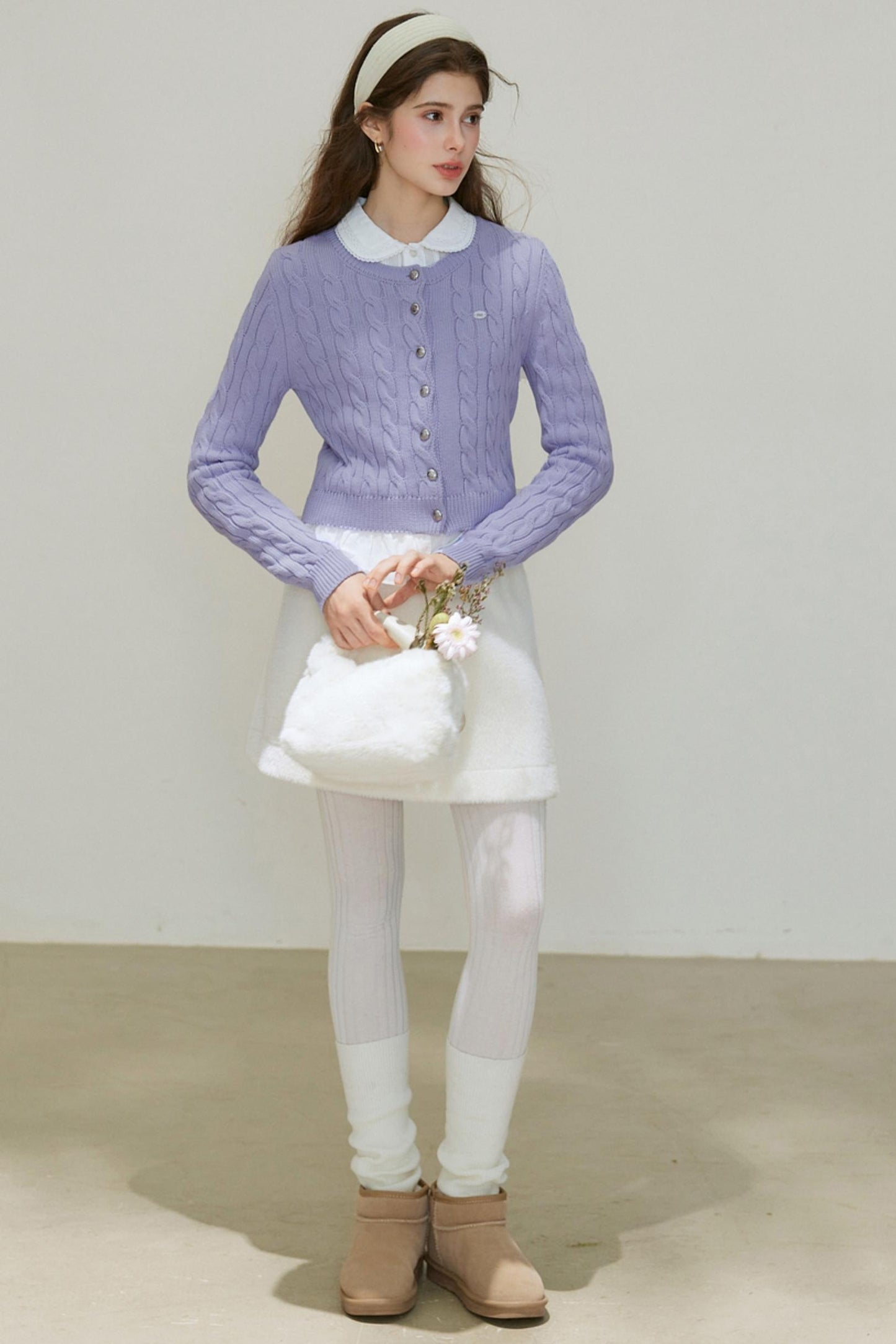 Crew-Neck Knitted Cardigan