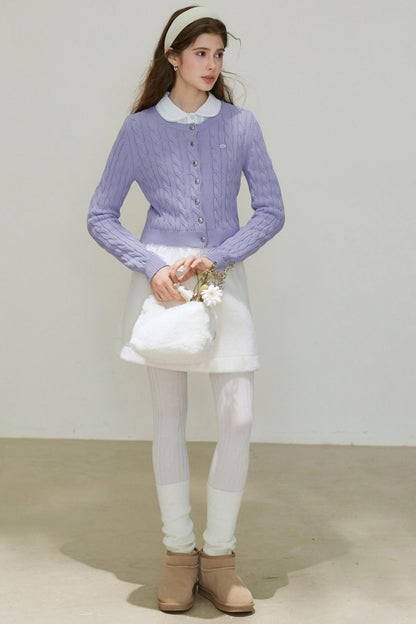 Crew-Neck Knitted Cardigan