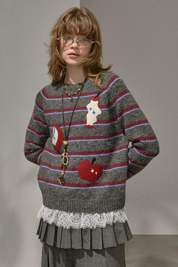 Apple Striped Crew Neck Top