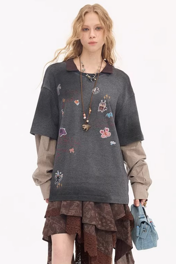 Cartoon Print Retro Sweater