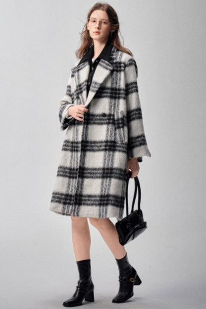 Black & White Plaid High-End Woolen Coat