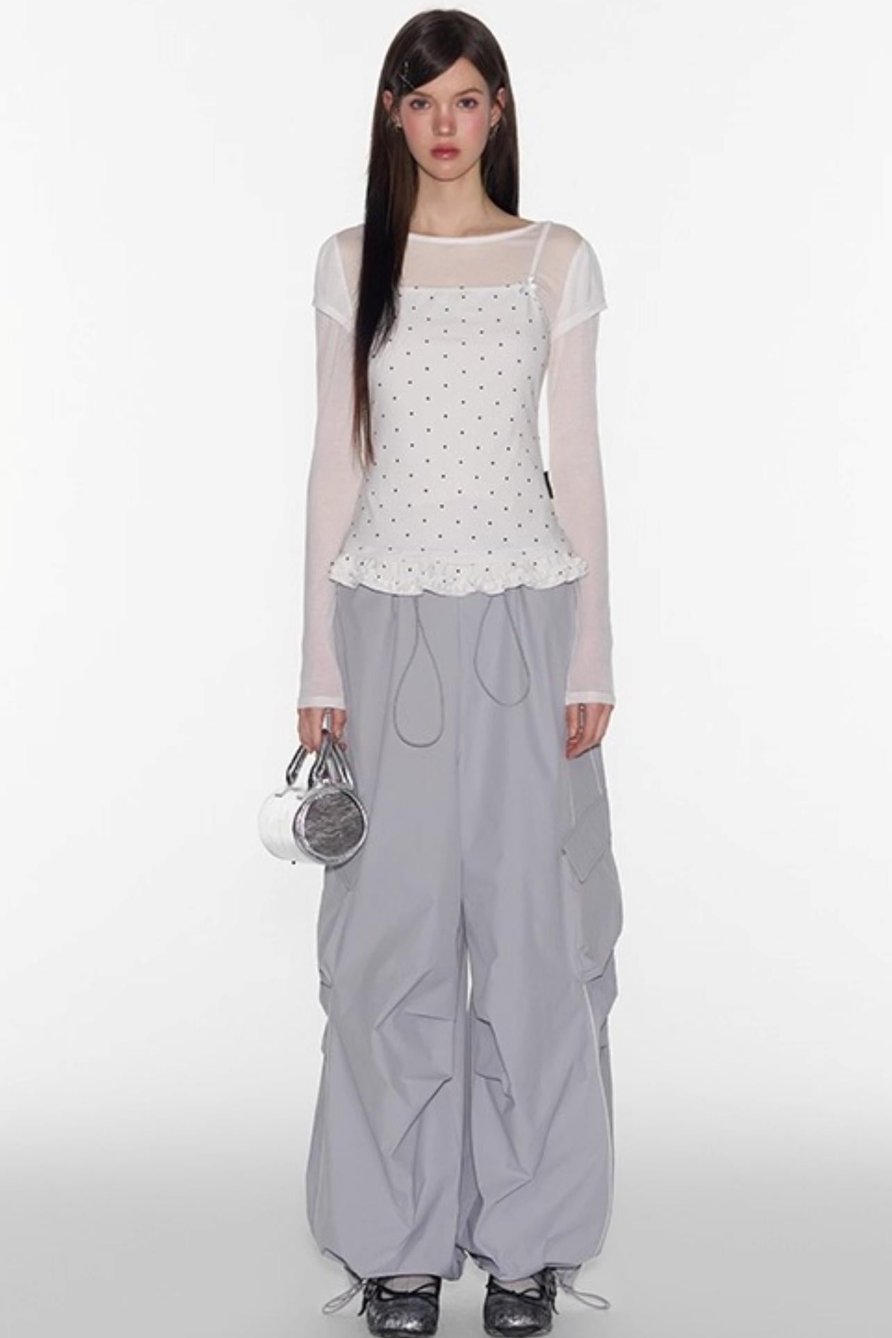 Ruffle Tencel Long-sleeved Top Set-Up