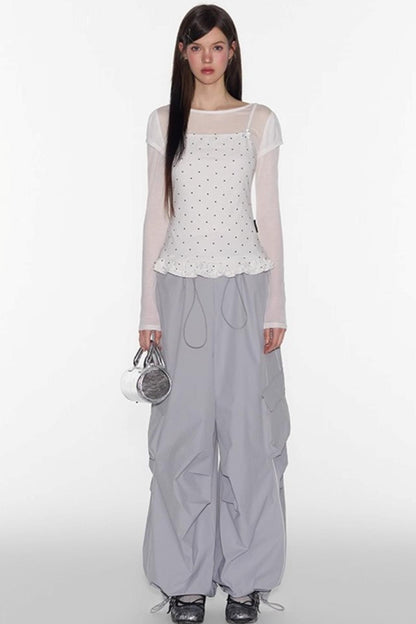 Ruffle Tencel Long-sleeved Top Set-Up