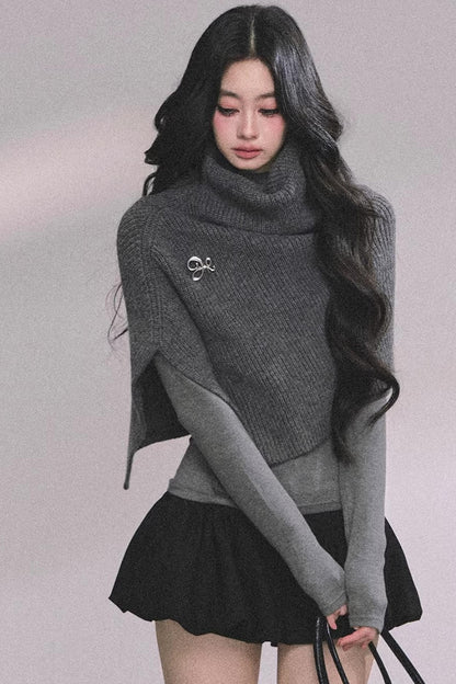 Maple Leaf Knit Sweater Cape Set-Up