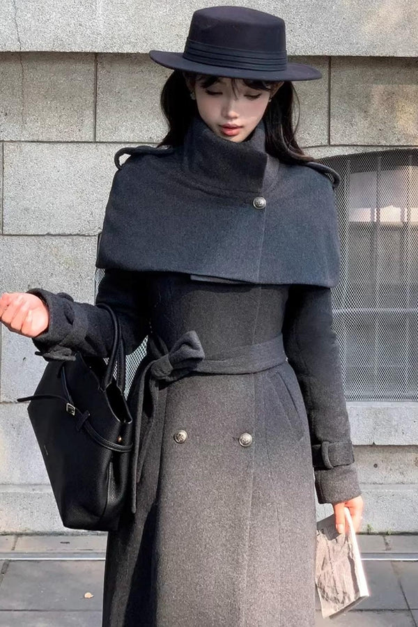 Double-Breasted Woolen Coat Set-Up