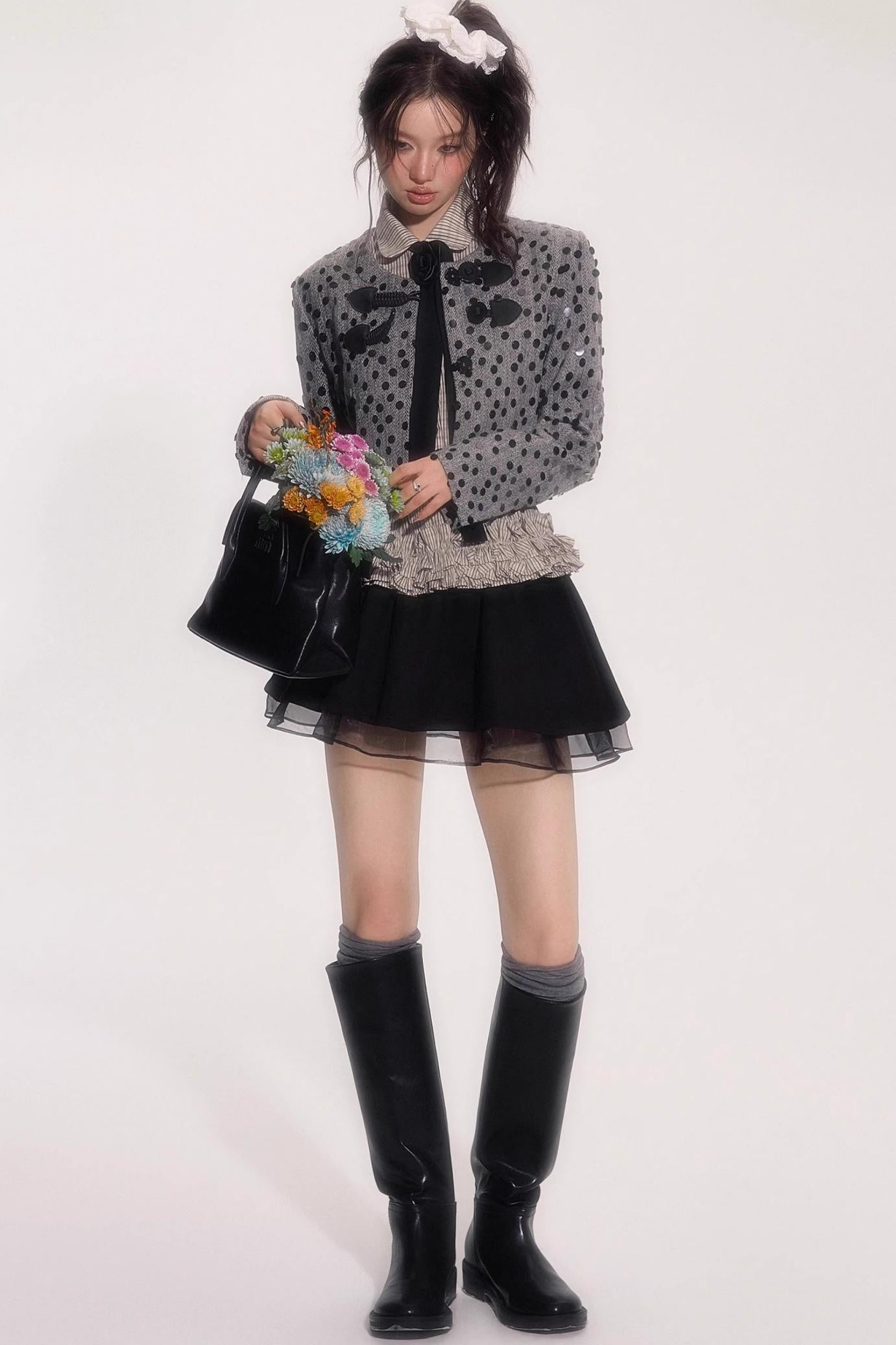 Suede Flower Bud Puffy Skirt