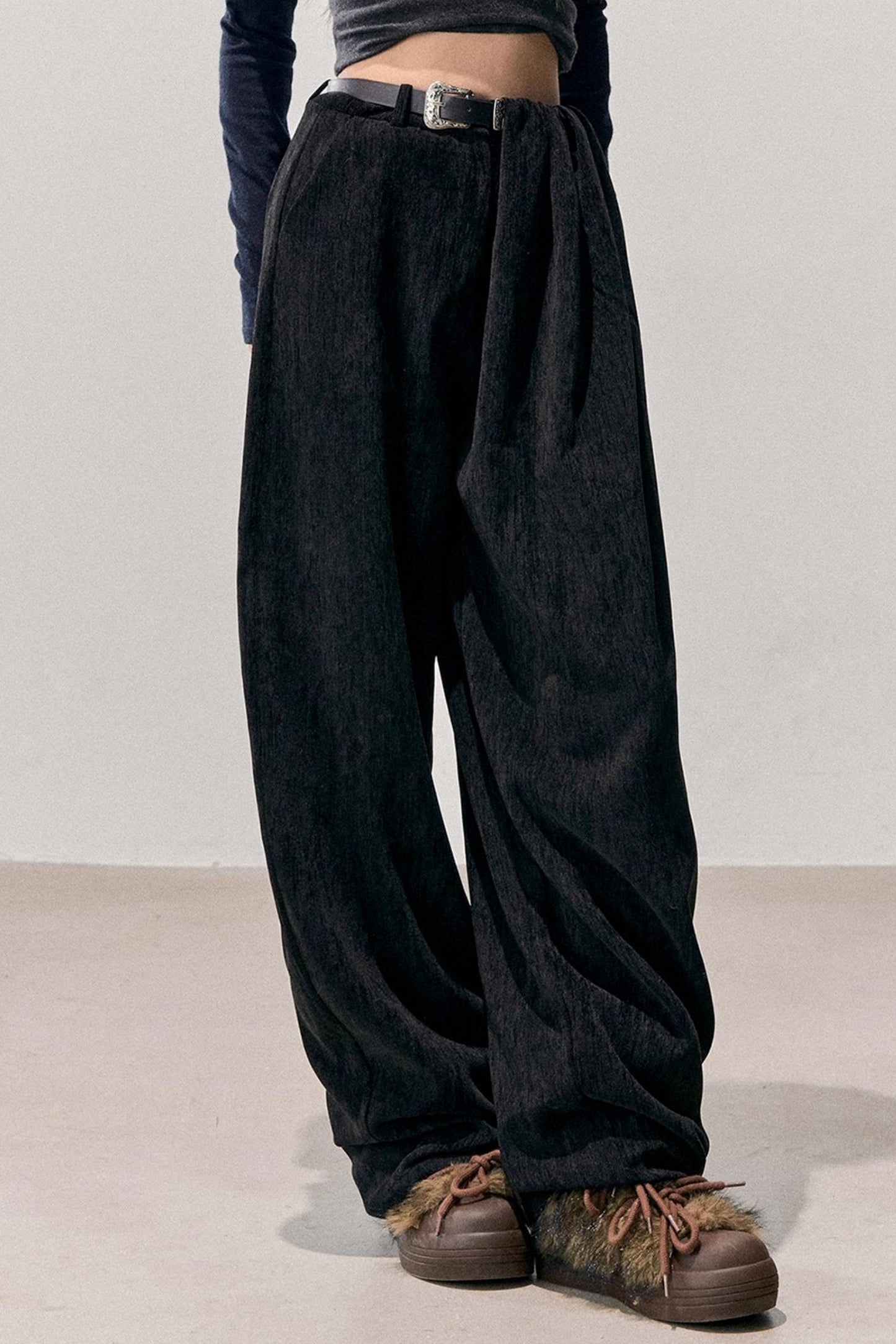 Fleece-Lined Wide-Leg Pants