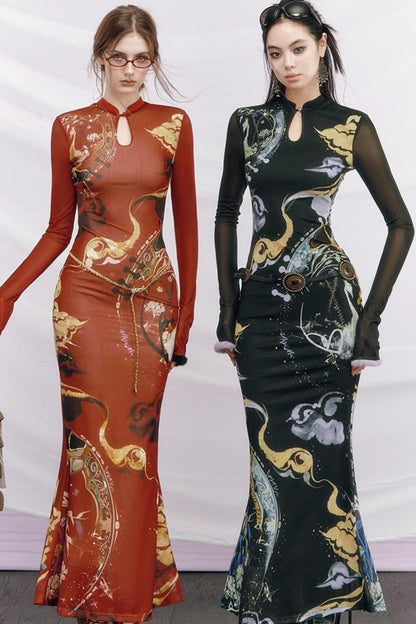 Hand-Painted Cheongsam Fishtail Dress
