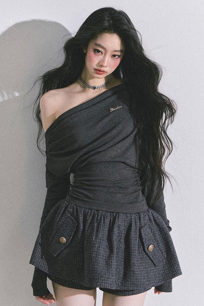 Melbourne Korean Slanted Shoulder T-shirt