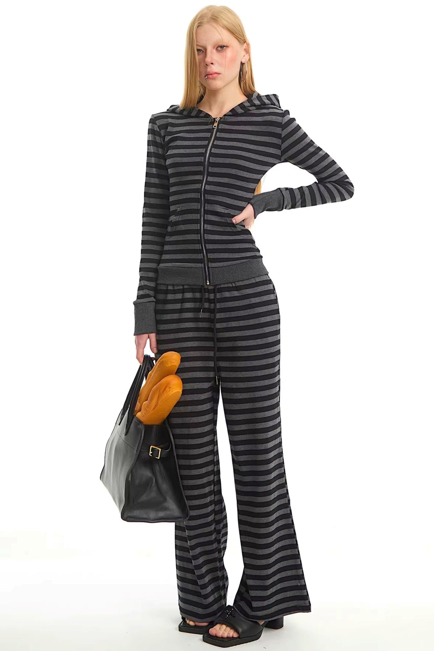 Retro Striped Hooded Top Set-Up