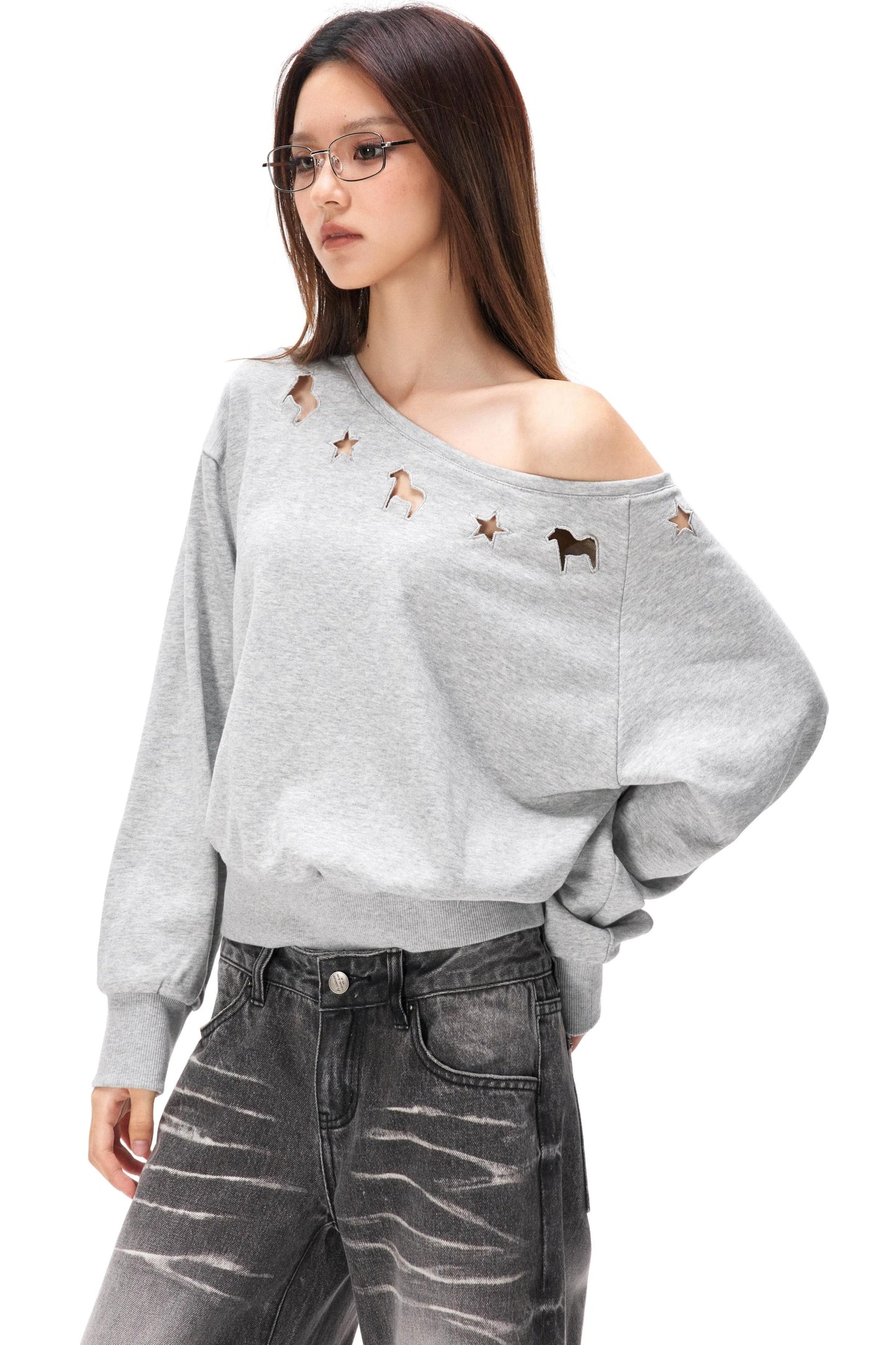 Asymmetrical Hollow Knit Sweater