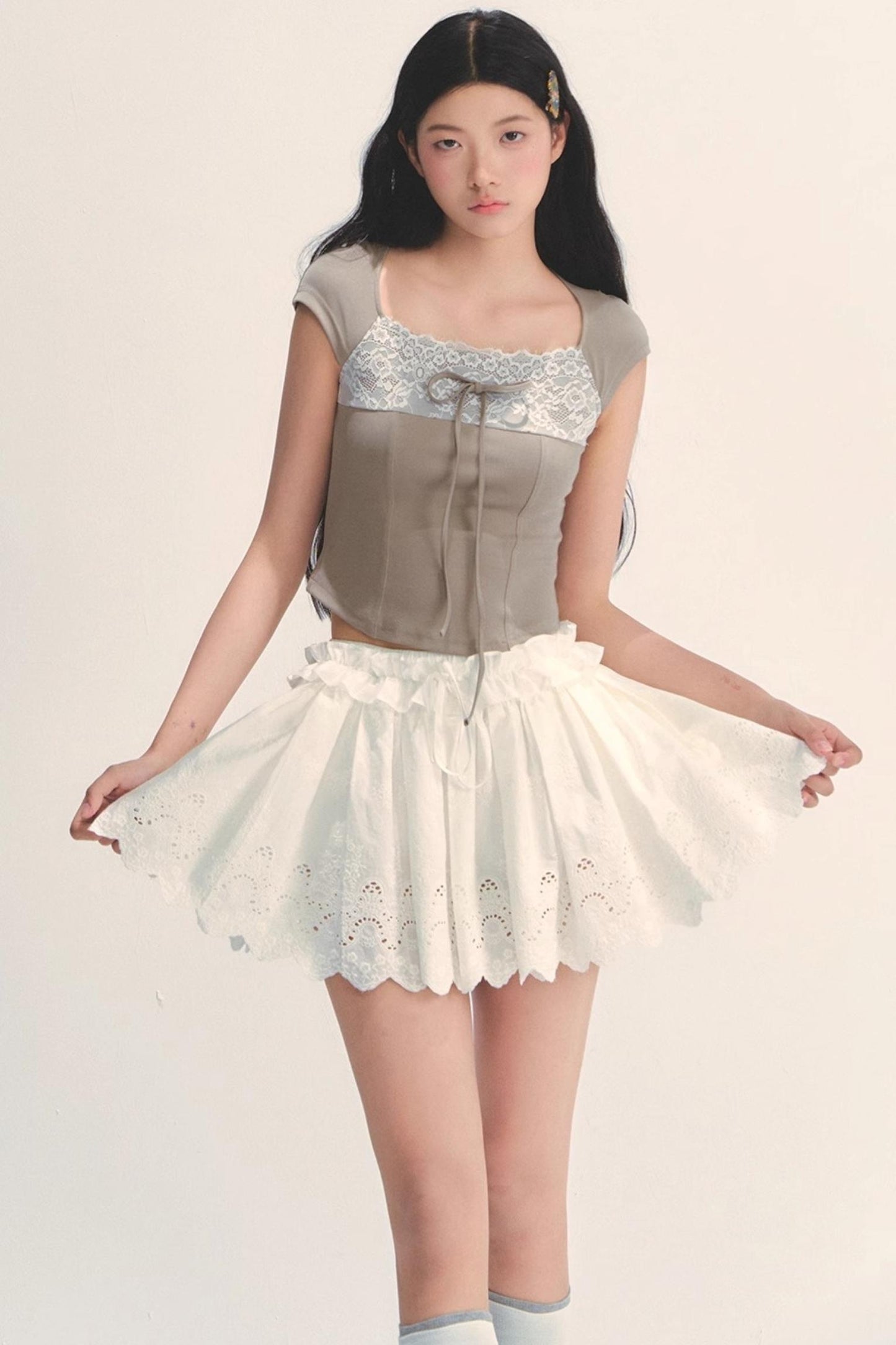 Cotton Lace Peplum Top