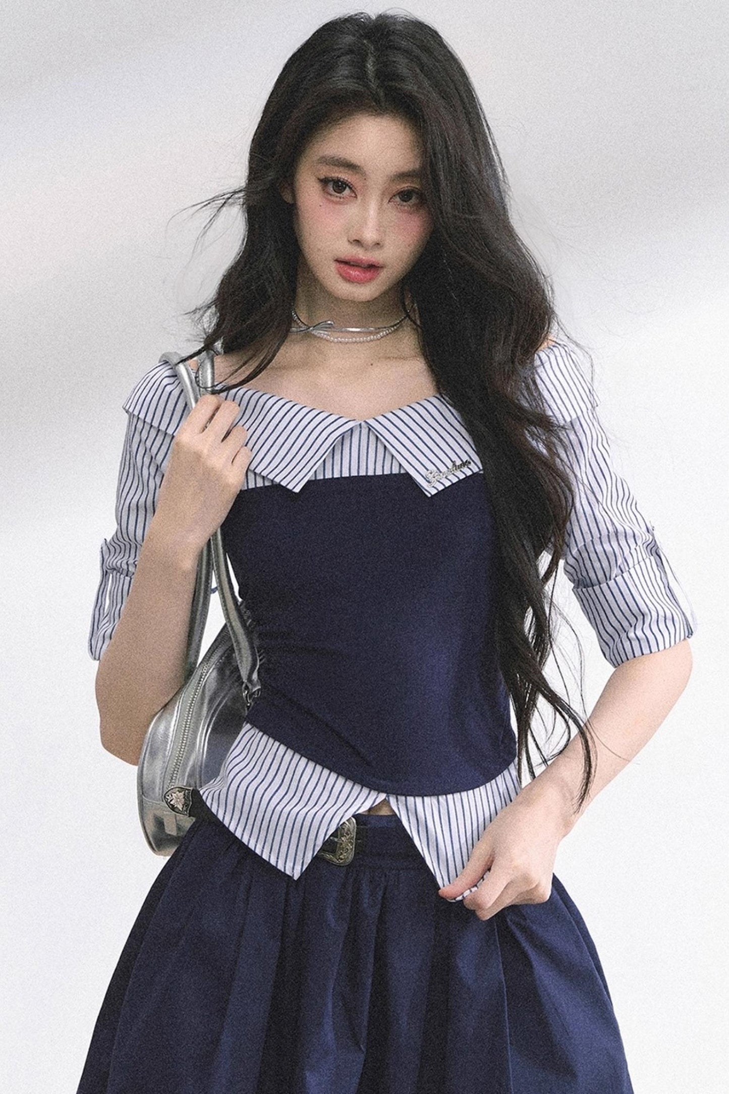 Gray Sugar Striped Short-Sleeved Shirt