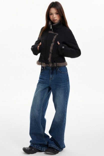 Plush Collar Slim Zippered Jacket